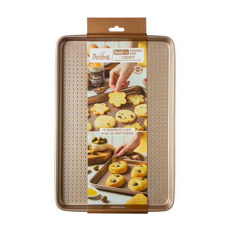 Decora Non-stick metal perforated cookie tray, rose gold finish, 39.7 x 27 cm