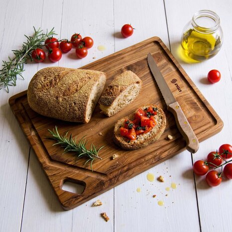 Stolf Solid teak serving and cutting board with juice groove and diagonal hole, 41 x 30.5 x 1.8 cm Stolf Solid teak serving and cutting board with juice groove and diagonal hole, 41 x 30.5 x 1.8 cm