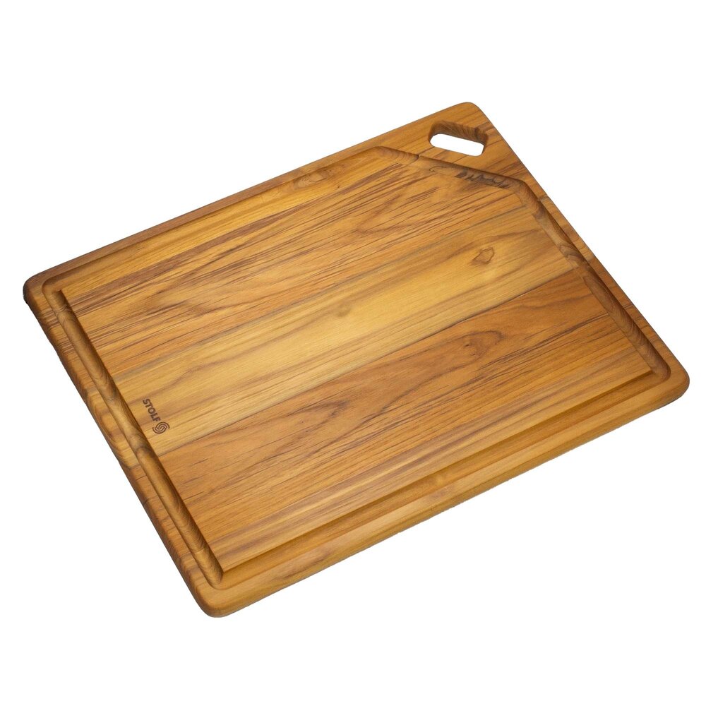 Stolf Massief teakhouten serveer- en snijplank met sapgeul en diagonaal gat, 46 x 36 x 1,8 cm Stolf Massief teakhouten serveer- en snijplank met sapgeul en diagonaal gat, 46 x 36 x 1,8 cm