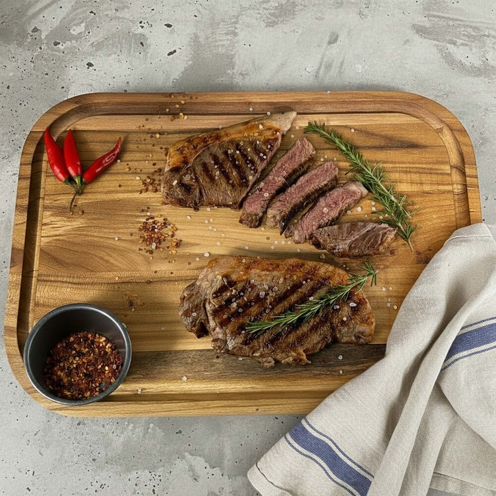 Stolf Solid FSC-certified teak cutting board with handles and juice groove, 48 x 30 x 2.4 cm Stolf Solid FSC-certified teak cutting board with handles and juice groove, 48 x 30 x 2.4 cm