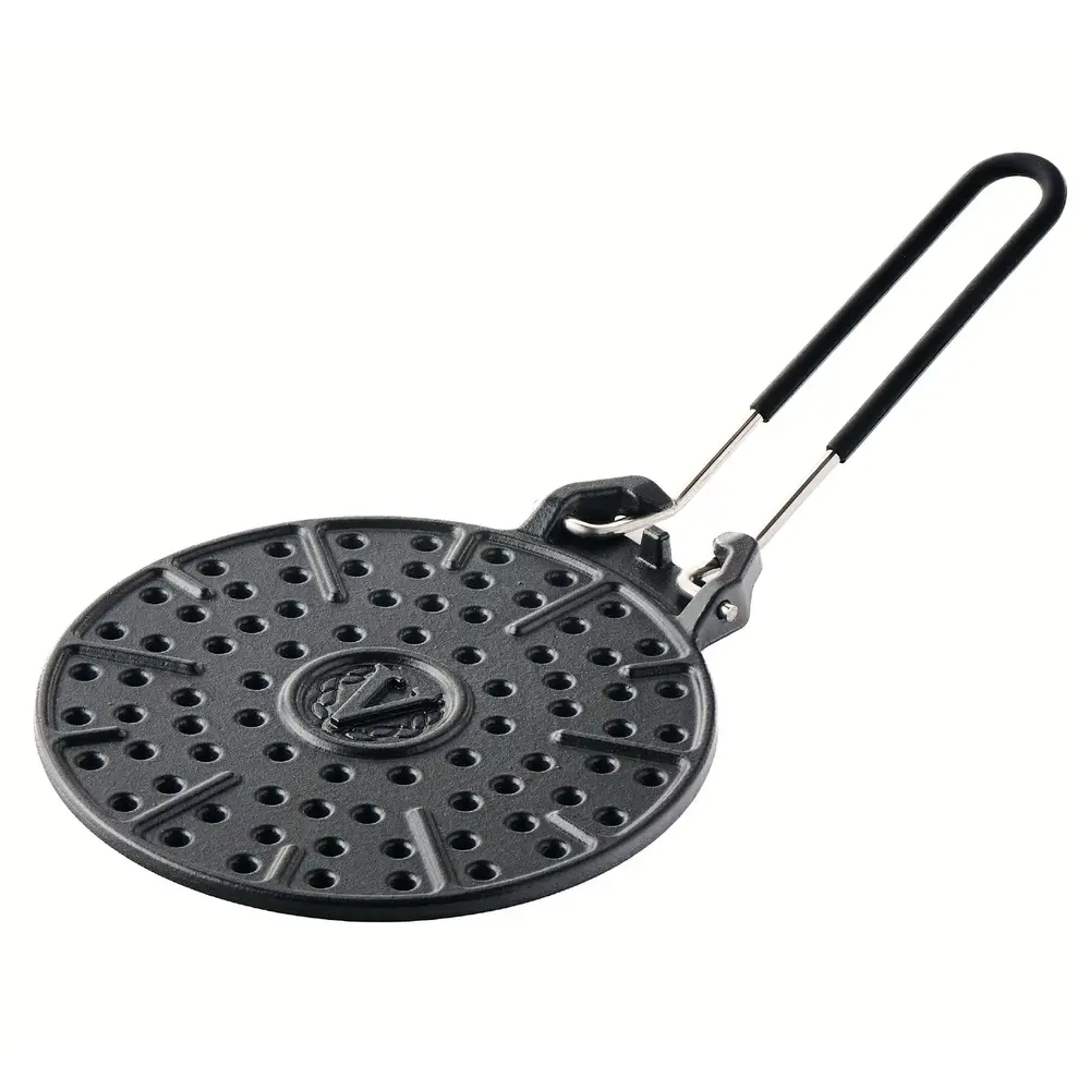 Victoria Cast iron arepa grill and heat diffuser with foldable handle