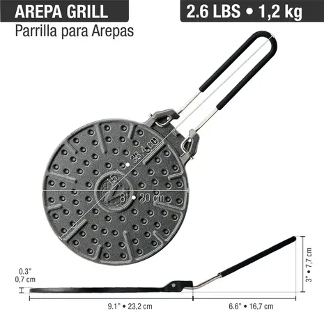 Victoria Cast iron arepa grill and heat diffuser with foldable handle