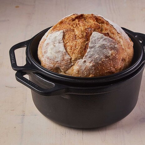 Victoria 2-delige gietijzeren combikoker: 5,7 l braadpan en koekenpan-deksel met grillribbels