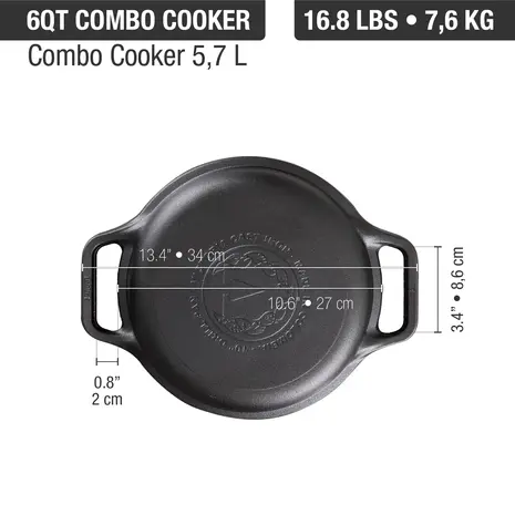 Victoria 2-piece cast iron combo cooker: 5.7 L dutch oven and grill-ridged skillet lid