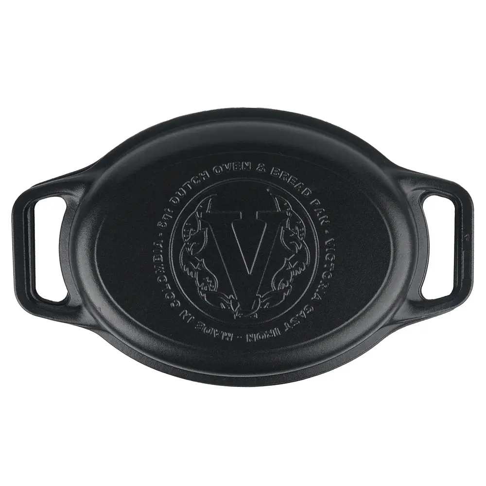 Victoria Geëmailleerde gietijzeren ovale braadpan-combi, broodbakker en koekenpan-deksel, 5,7 l
