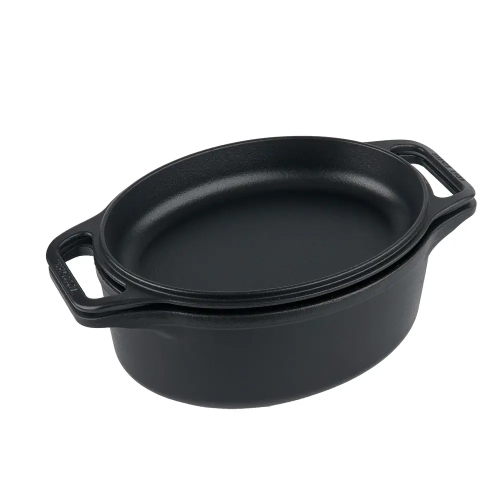 Victoria Geëmailleerde gietijzeren ovale braadpan-combi, broodbakker en koekenpan-deksel, 5,7 l