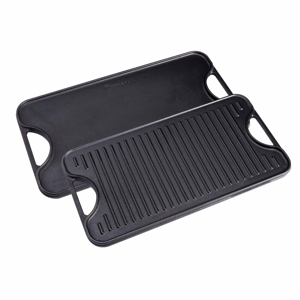 Victoria Reversible cast iron griddle with flat and ridged sides, 47 x 25 cm