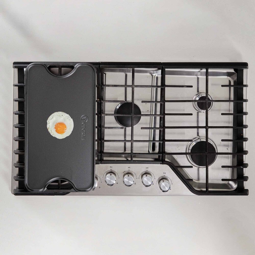 Victoria Reversible cast iron griddle with flat and ridged sides, 47 x 25 cm