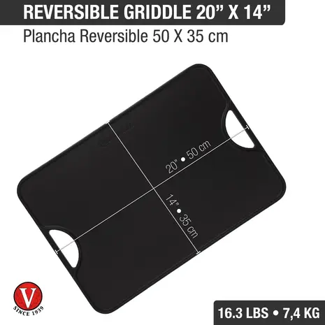 Victoria Reversible cast iron griddle with flat and ridged sides, 51 x 36 cm