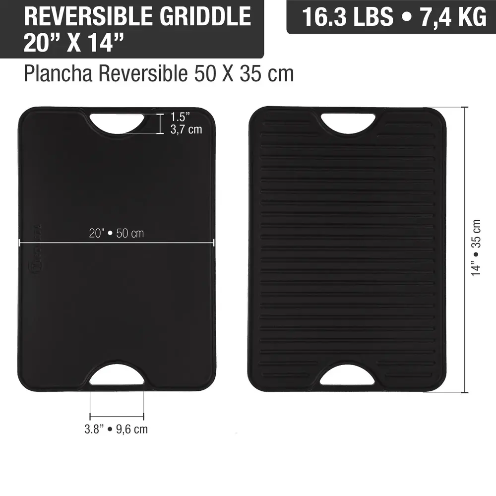 Victoria Reversible cast iron griddle with flat and ridged sides, 51 x 36 cm