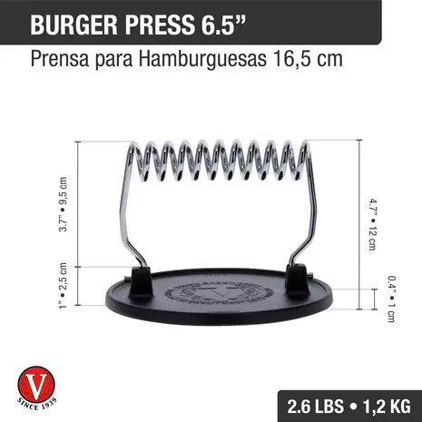 Victoria Round cast iron meat press with a foldable stainless steel wire handle Victoria Round cast iron meat press with a foldable stainless steel wire handle