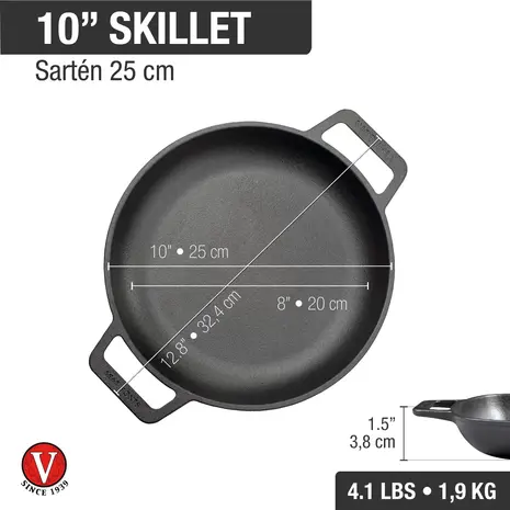 Victoria Enameled cast iron round skillet with double loop handles, 25 cm