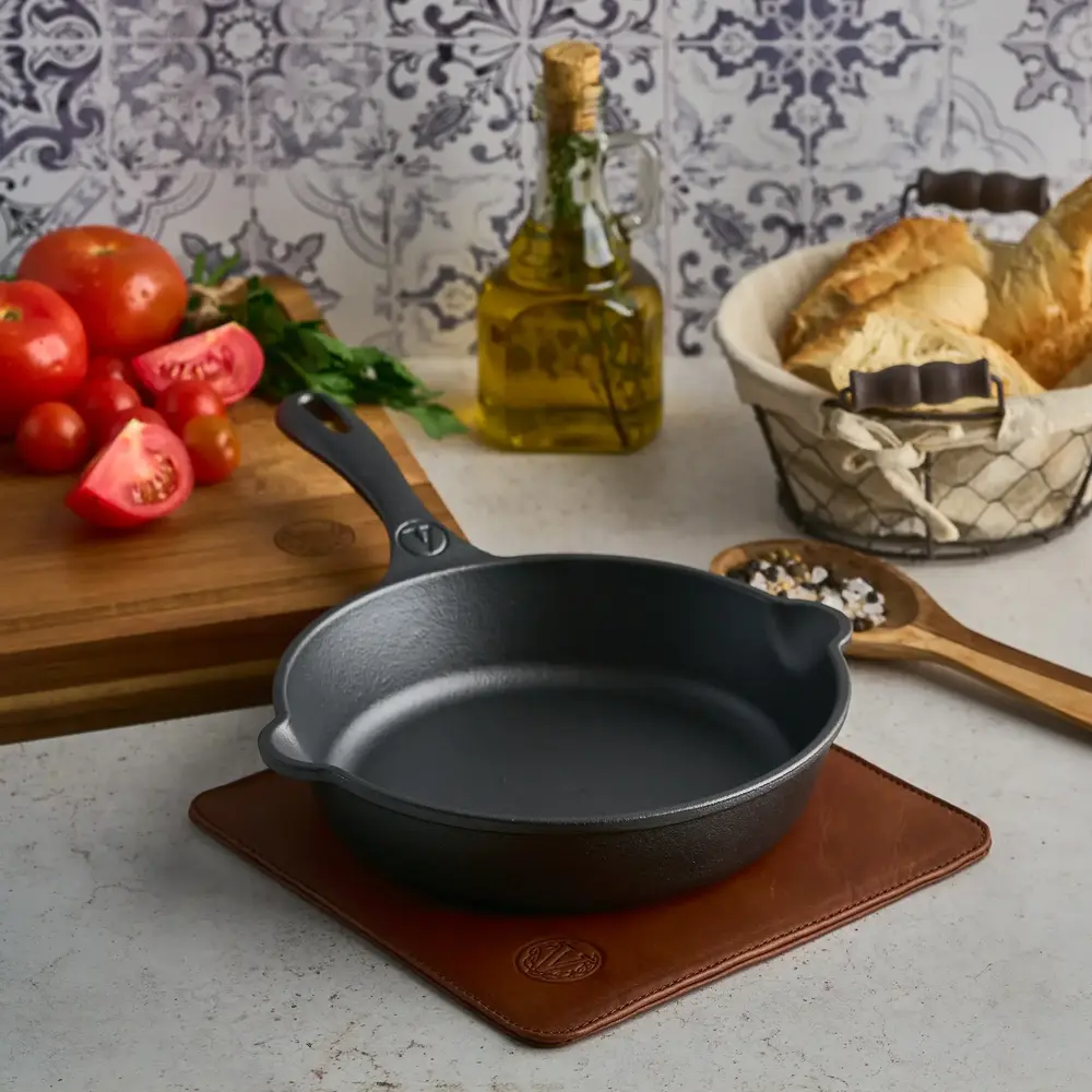 Victoria Leather trivet for hot cast iron cookware