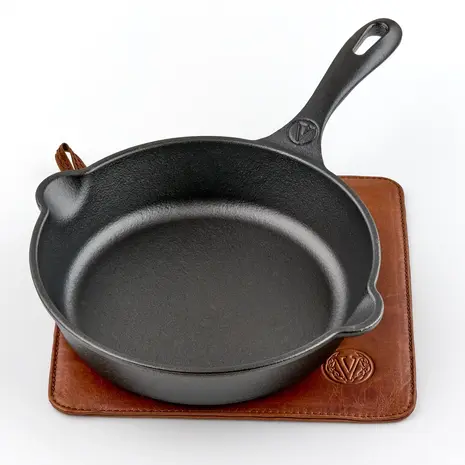 Victoria Leather trivet for hot cast iron cookware