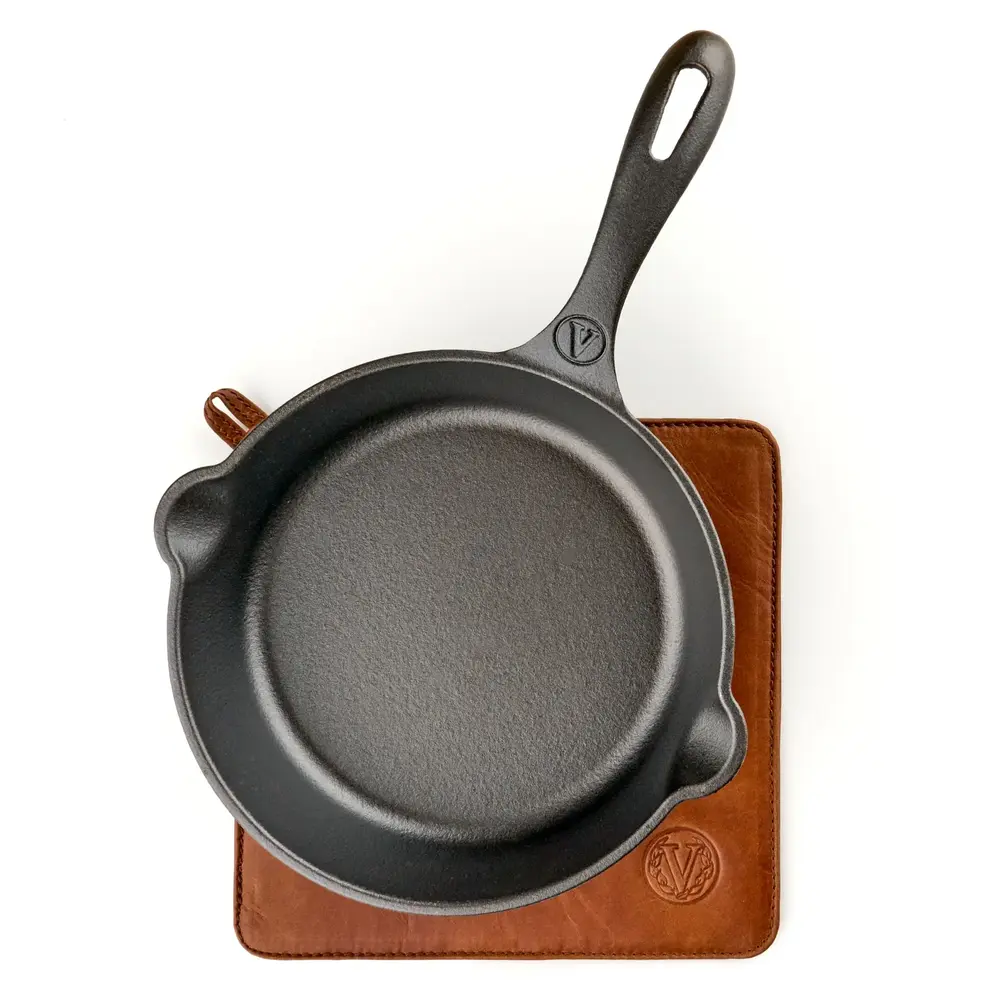 Victoria Leather trivet for hot cast iron cookware