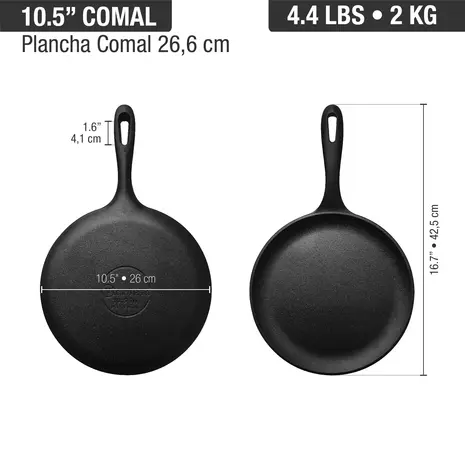 Victoria Enameled Flat cast iron comal griddle and crepe pan with a long handle, 26.5 cm
