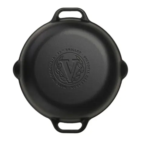 Victoria Geëmailleerde gietijzeren koekenpan met lushandvatten, 33 cm