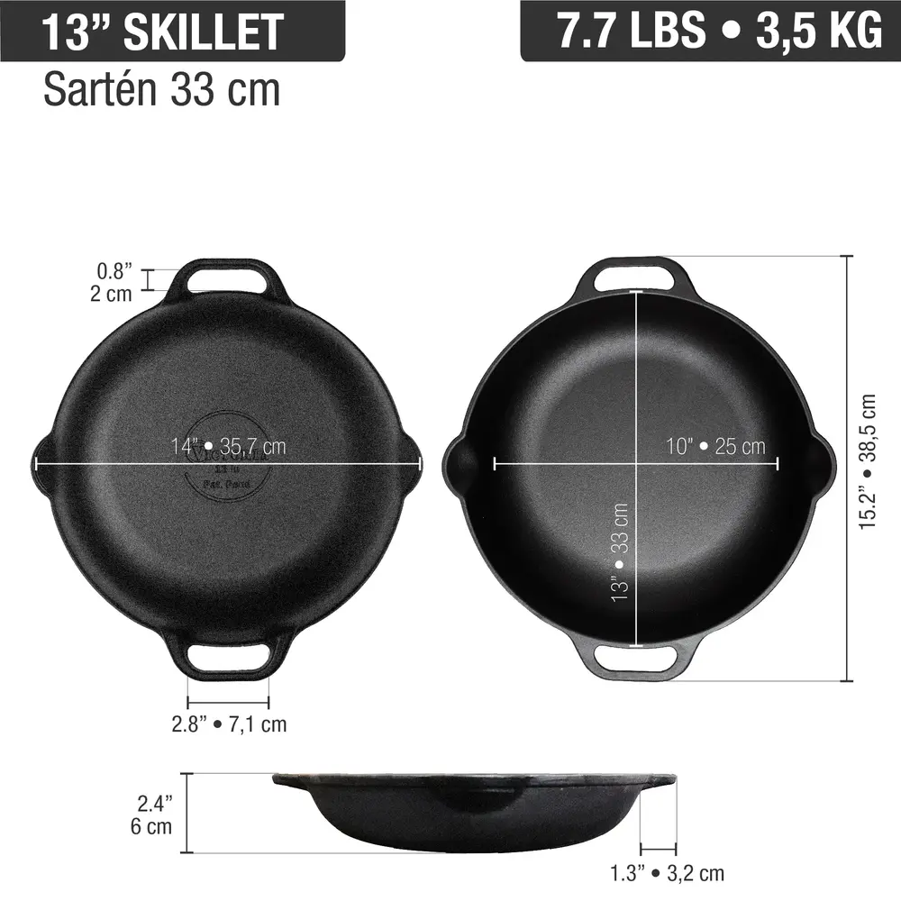 Victoria Enameled cast iron skillet with loop handles, 33 cm