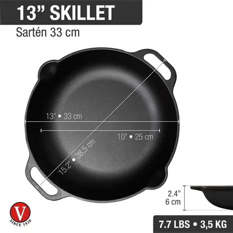 Victoria Enameled cast iron skillet with loop handles, 33 cm