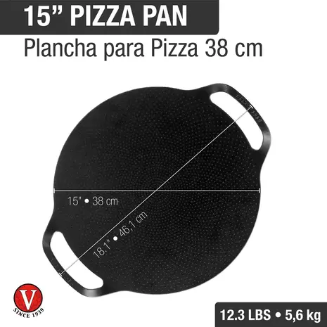 Victoria Extra grote gietijzeren pizzapan en comal met genopt oppervlak en dubbele lushandvatten, 38 cm