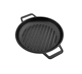 Victoria Geëmailleerde gietijzeren ronde grillpan, dubbele lushandvatten