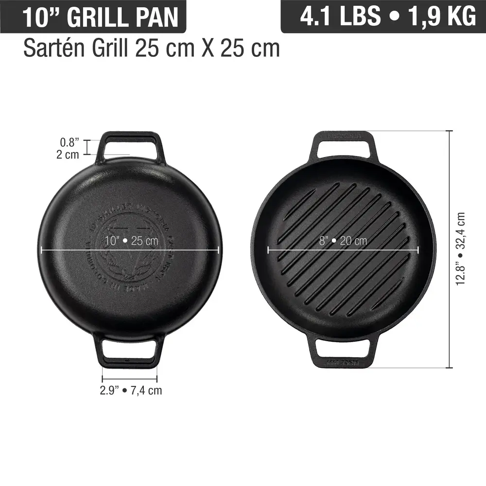 Victoria Geëmailleerde gietijzeren ronde grillpan met verhoogde ribbels en dubbele lushandvatten