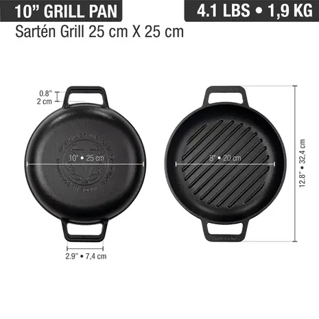 Victoria Geëmailleerde gietijzeren ronde grillpan met verhoogde ribbels en dubbele lushandvatten