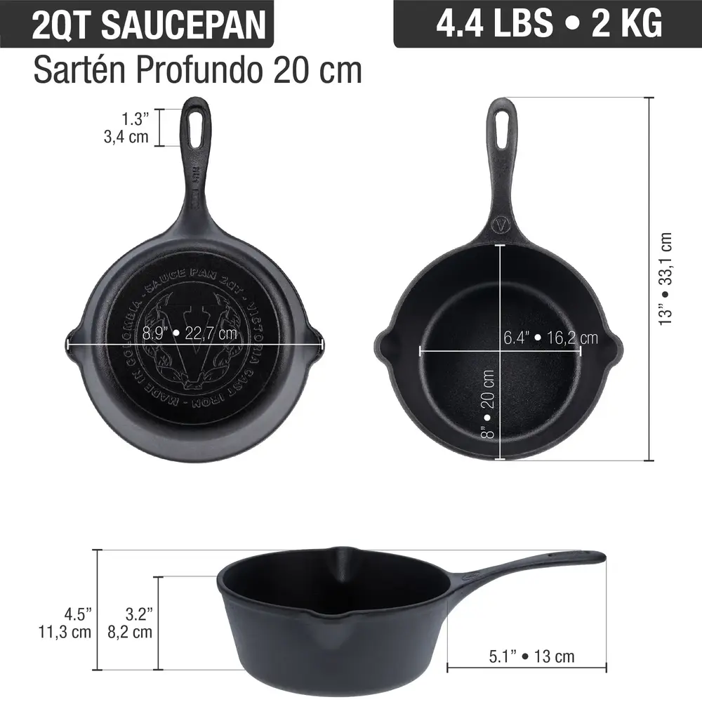 Victoria Enameled cast iron saucepan with pour spout and curved handle, 1.9 L