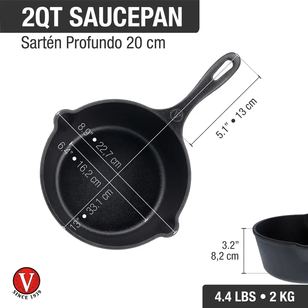Victoria Geëmailleerde gietijzeren steelpan met giettuit en gebogen steel, 1,9 l
