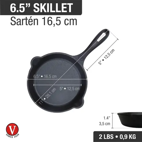 Victoria Enameled cast iron skillet with a long handle and dual pour spouts, 16.5 cm