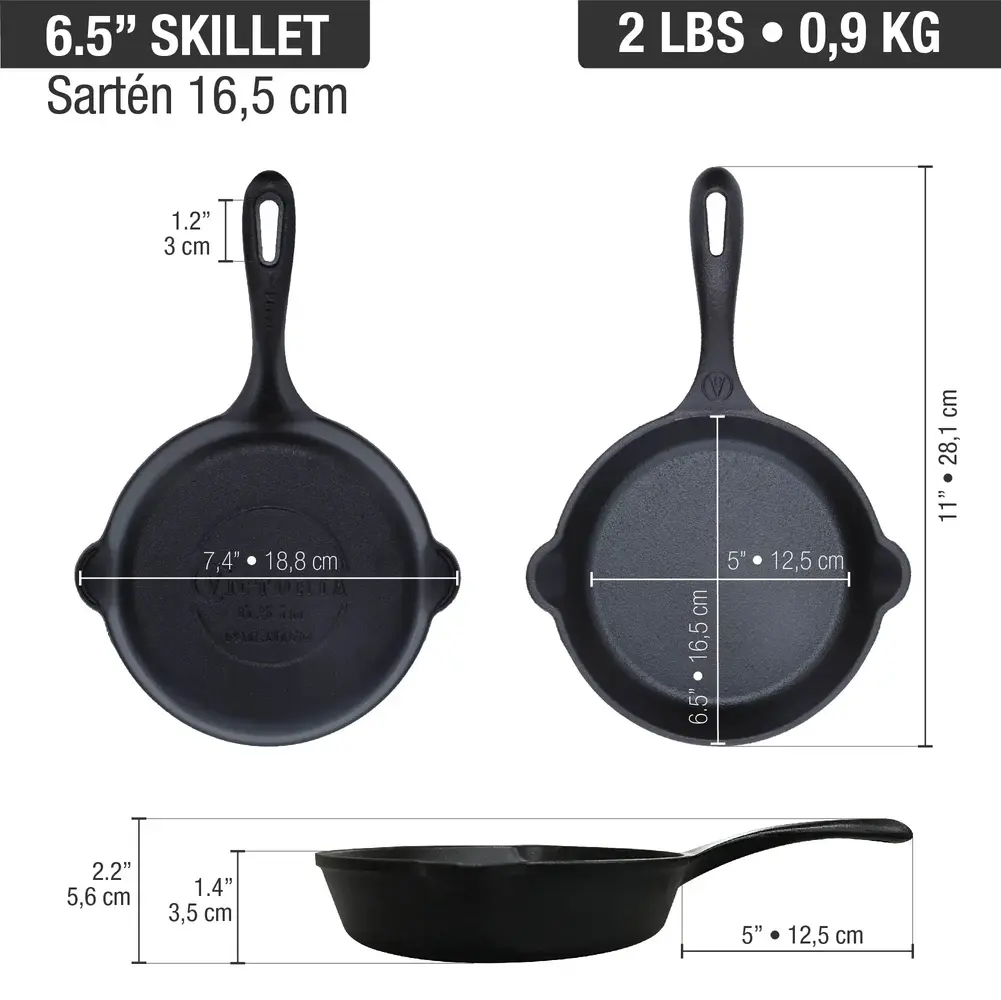 Victoria Enameled cast iron skillet with a long handle and dual pour spouts, 16.5 cm