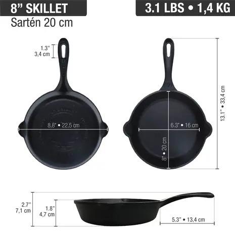 Victoria Enameled cast iron skillet with a long handle and dual pour spouts, 20 cm