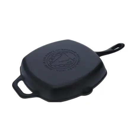 Victoria Cast iron square grill pan with ridges, dual spouts and helper handle, 25 x 25 cm