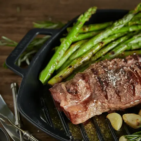 Victoria Enameled cast iron square grill pan with raised ridges and double loop handles
