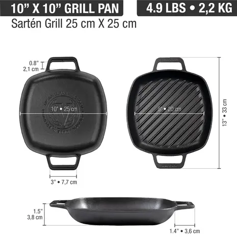 Victoria Geëmailleerde gietijzeren vierkante grillpan met verhoogde ribbels en dubbele lushandvatten