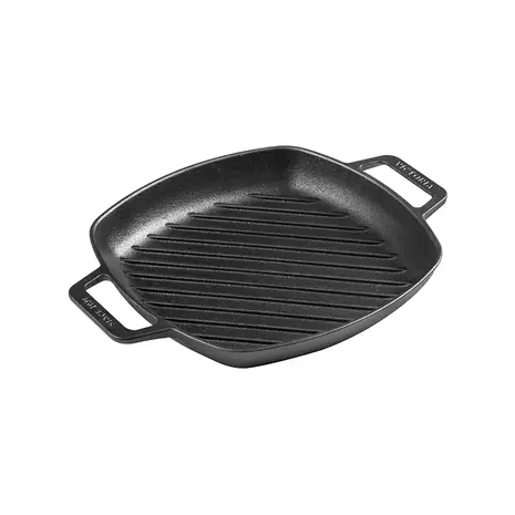 Victoria Cast iron square grill pan with raised ridges and double loop handles