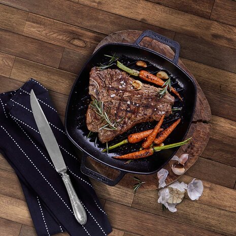 Victoria Gietijzeren vierkante grillpan met verhoogde ribbels en dubbele lushandvatten