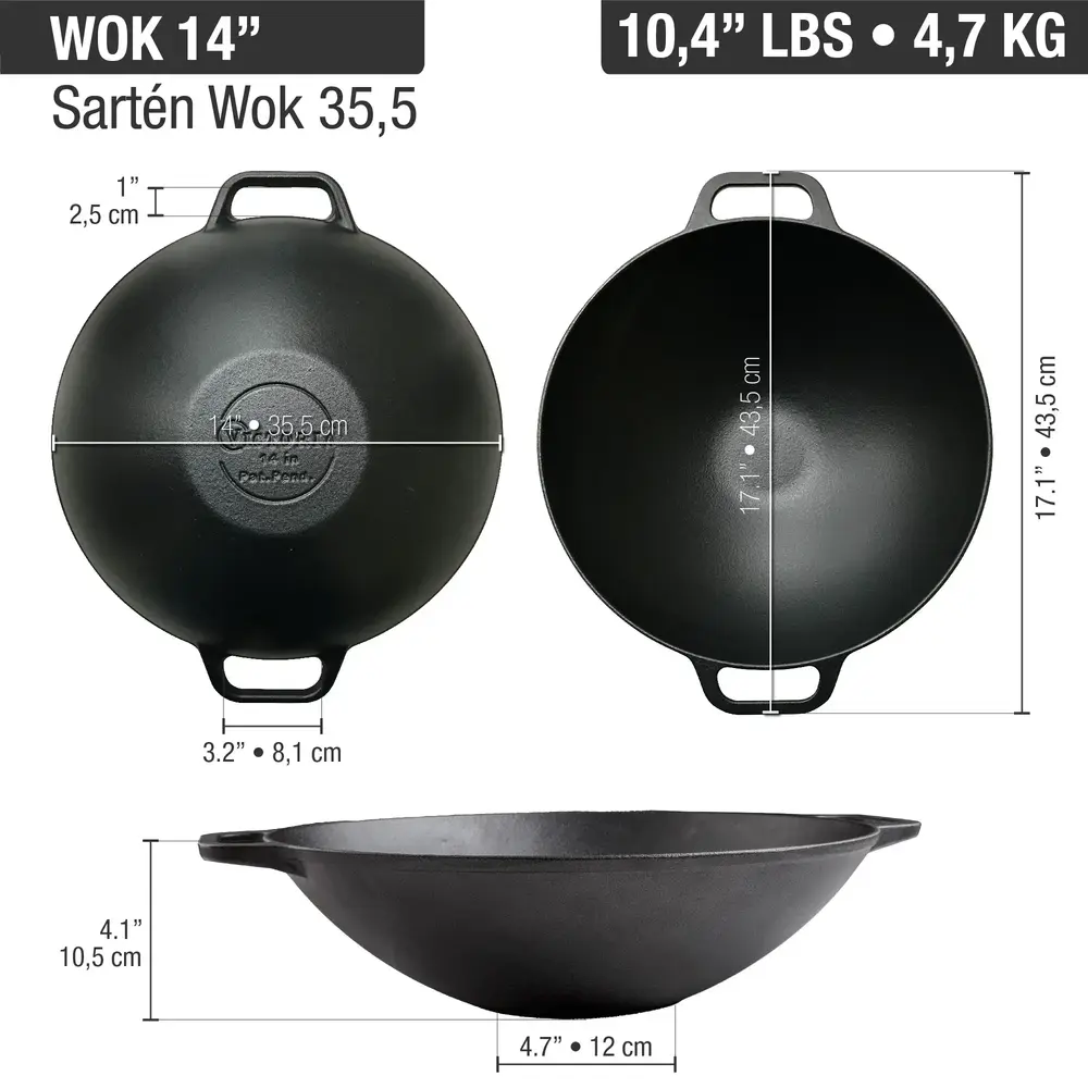 Victoria Cast iron wok with flat base and two loop handles, 35.5 cm Victoria Cast iron wok with flat base and two loop handles, 35.5 cm