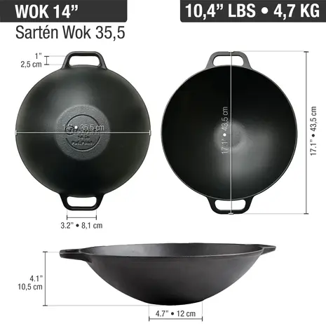 Victoria Cast iron wok with flat base and two loop handles, 35.5 cm Victoria Cast iron wok with flat base and two loop handles, 35.5 cm