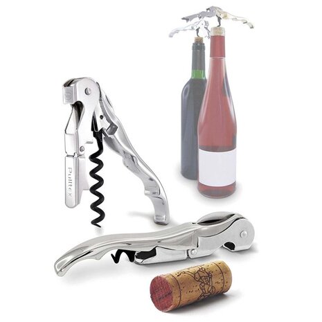 Pulltex Pulltex Classic two-step waiter's corkscrew with double lever and micro-saw foil cutter, silver
