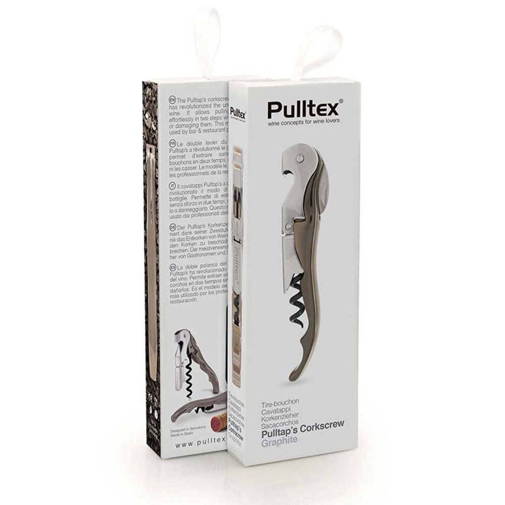 Pulltex Pulltex Classic tweetraps kelnerskurkentrekker met dubbele hefboom en microzaag-capsulemesje, grafiet Pulltex Pulltex Classic tweetraps kelnerskurkentrekker met dubbele hefboom en microzaag-capsulemesje, grafiet