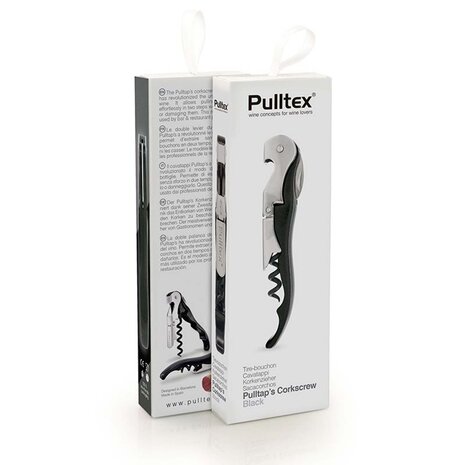 Pulltex Pulltex Classic Colour tweetraps kelnerskurkentrekker met dubbele hefboom en microzaag-capsulemesje, zwart Pulltex Pulltex Classic Colour tweetraps kelnerskurkentrekker met dubbele hefboom en microzaag-capsulemesje, zwart