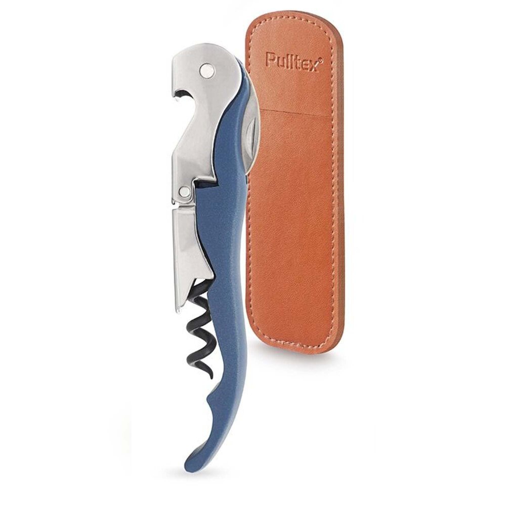 Pulltex Pulltex Classic Colour tweetraps kelnerskurkentrekker met dubbele hefboom en microzaag-capsulemesje, blauw Pulltex Pulltex Classic Colour tweetraps kelnerskurkentrekker met dubbele hefboom en microzaag-capsulemesje, blauw