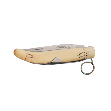 Nontron zakmes met vergrendeling, model 1914-1918, met handvat van gepyrografeerd buxushout en T12-lemmet Nontron zakmes met vergrendeling, model 1914-1918, met handvat van gepyrografeerd buxushout en T12-lemmet