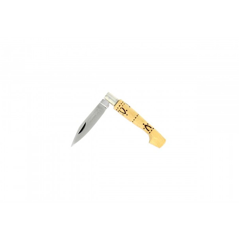 Nontron mini pocket knife No. 10 with clog-shaped handle in woodburned boxwood with traditional pyrographed motifs, 4 cm Z40C13 stainless steel blade