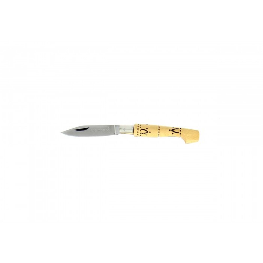 Nontron mini pocket knife No. 10 with clog-shaped handle in woodburned boxwood with traditional pyrographed motifs, 4 cm Z40C13 stainless steel blade