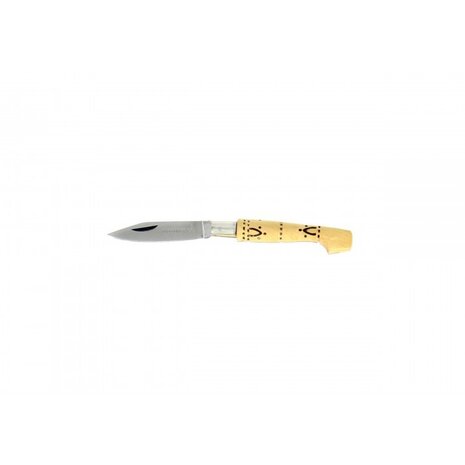 Nontron mini zakmes nr. 10 met klompvormig handvat van gepyrografeerd buxushout met traditionele brandmotieven en lemmet van 4 cm in Z40C13 roestvrij staal Nontron mini zakmes nr. 10 met klompvormig handvat van gepyrografeerd buxushout met traditionele brandmotieven en lemmet van 4 cm in Z40C13 roestvrij staal