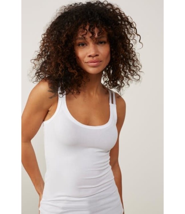 YAYA Cotton singlet with split elastic straps - PURE WHITE