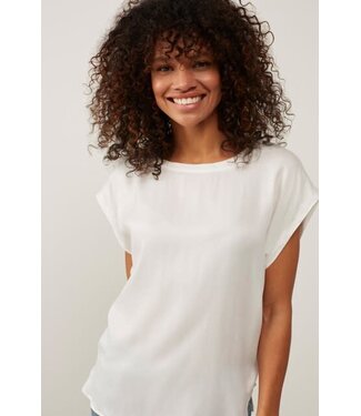 YAYA Cupro blend fabric mix T-shirt with rounded hems - OFF WHITE