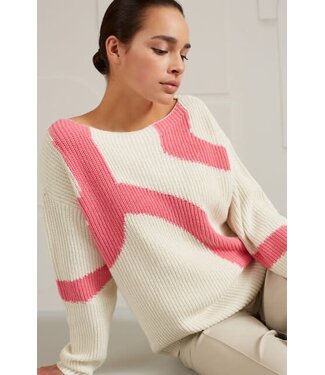 YAYA Sweater with jacquard - BONE WHITE DESSIN